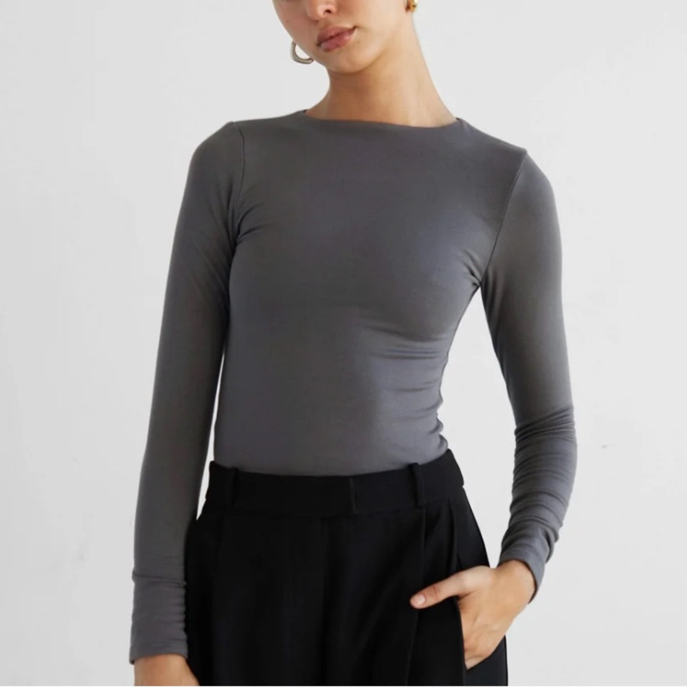 Re Ona Double Layer Grey Long Sleeve Top